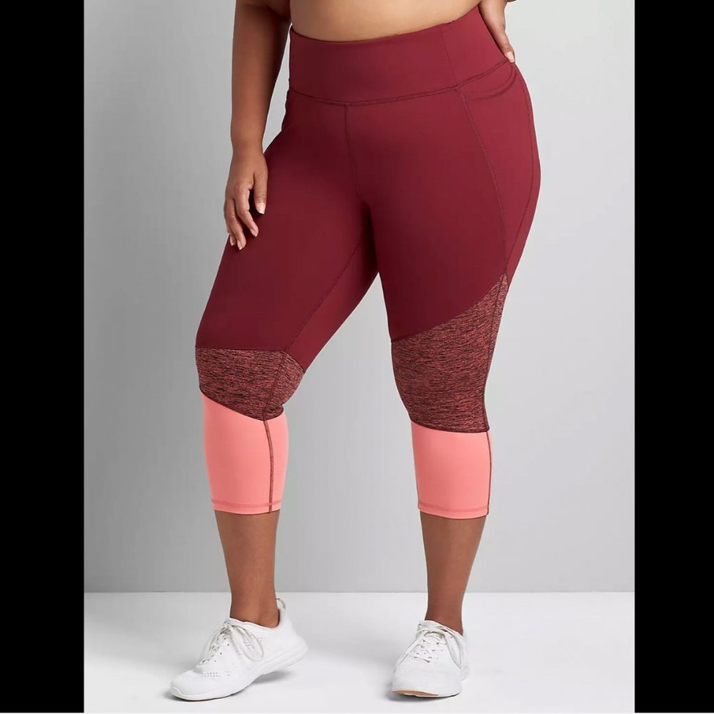 LANE BRYANT LIVI COLORBLOCK HIGH-RISE SIGNATURE STRETCH CAPRI LEGGINGS